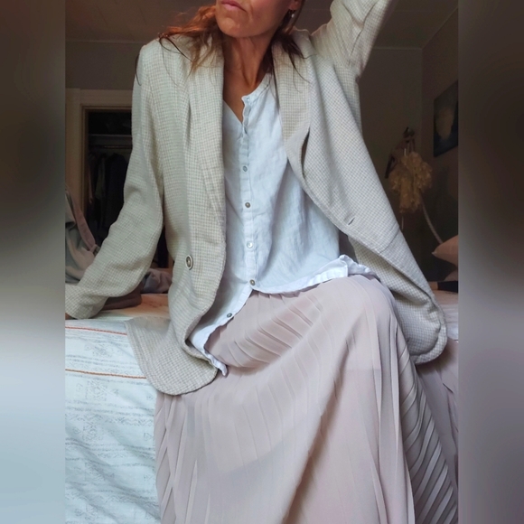 Coldwater Creek Cream & White Checkered Wool Blend Sweater Coat - Picture 3 of 14